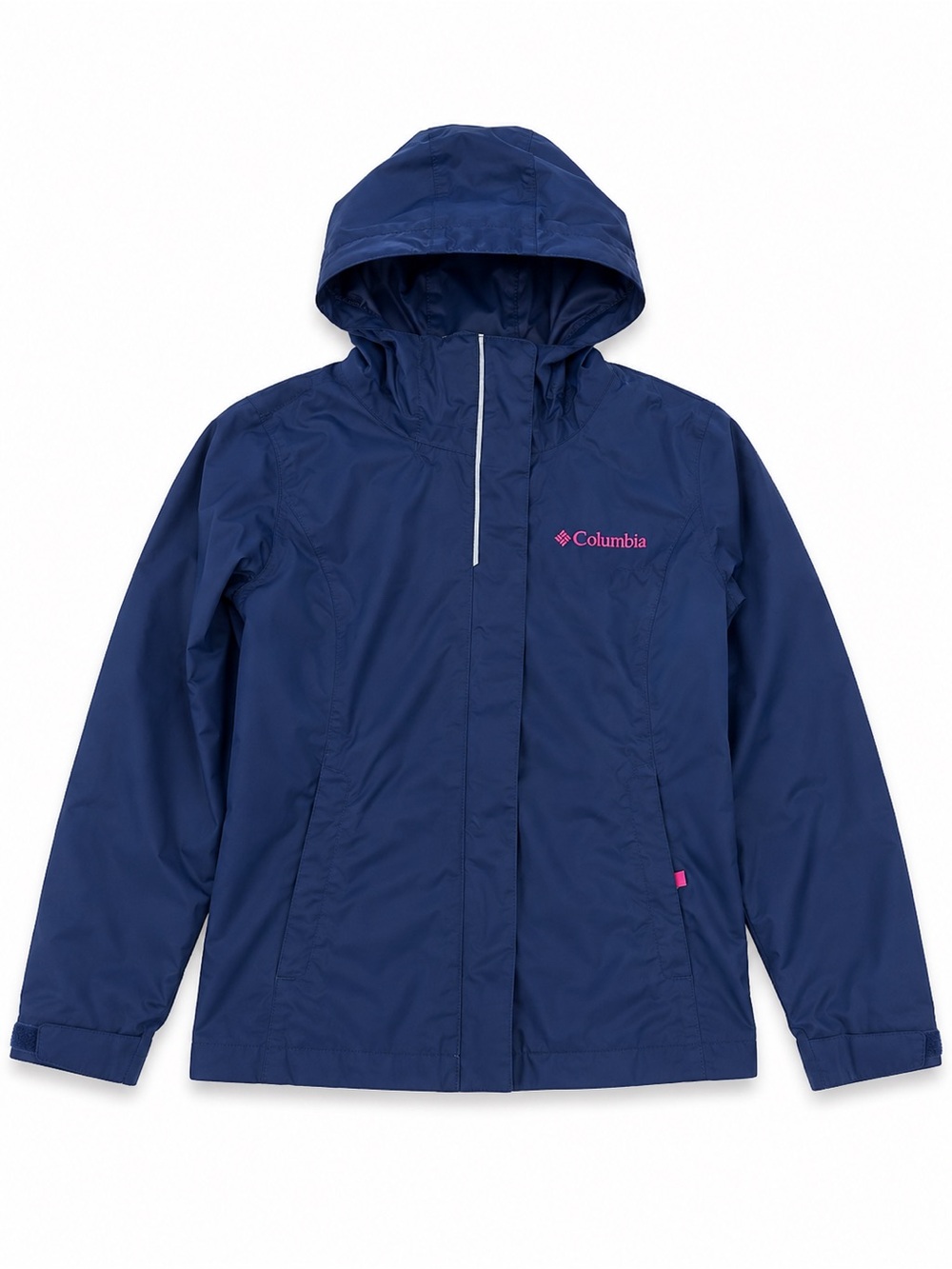 Columbia Navy Hooded Rain Jacket with Pink Logo